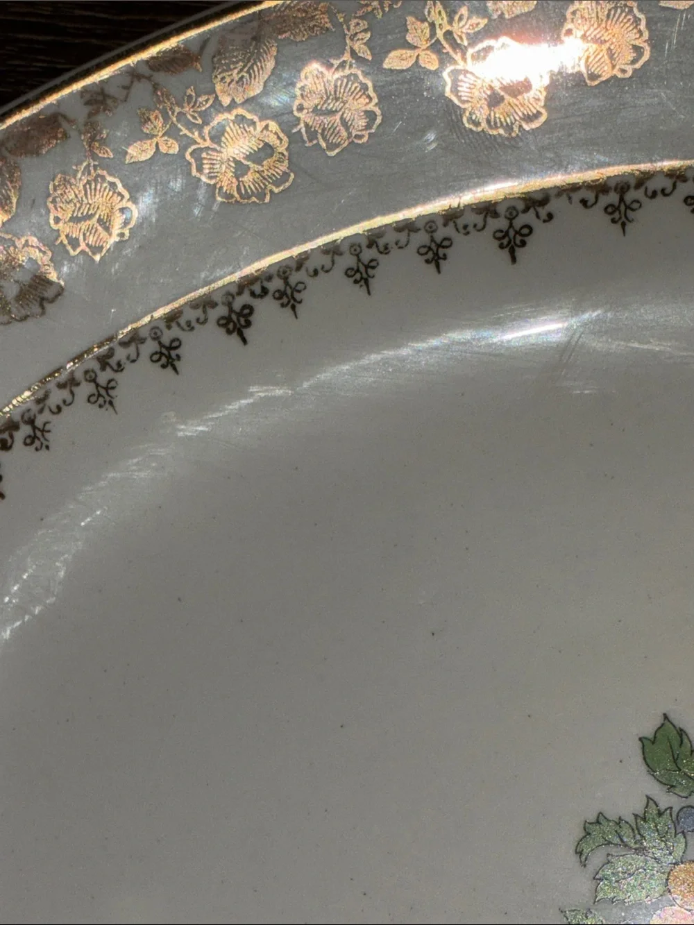 Vtg Pope Gosser Cream Floral Fruit Medallion Serving Platter